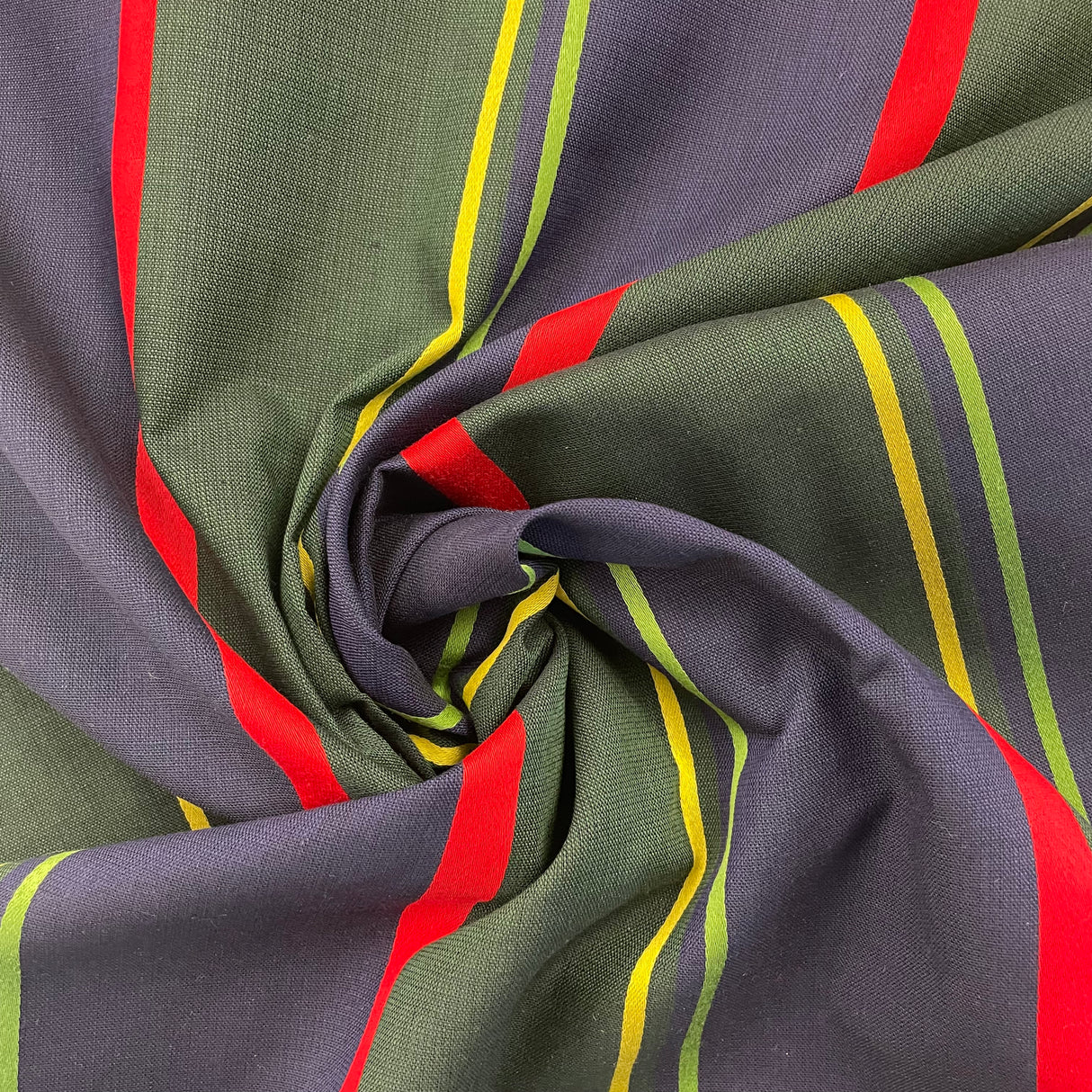 1960’s Navy and Hunter Green with Red and Yellow Stripe Fabric - Cotton - BTY (S34)