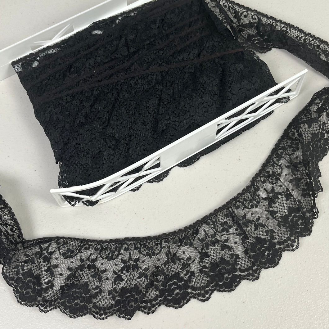 1970’s Large Black Ruffle Floral Edge Lace - Synthetic - BTY