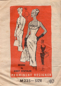 1950's Prominent Designer Sheath Dress Pattern with Gathered Bodice panel and Cropped Bolero - Bust 28" - No. M235