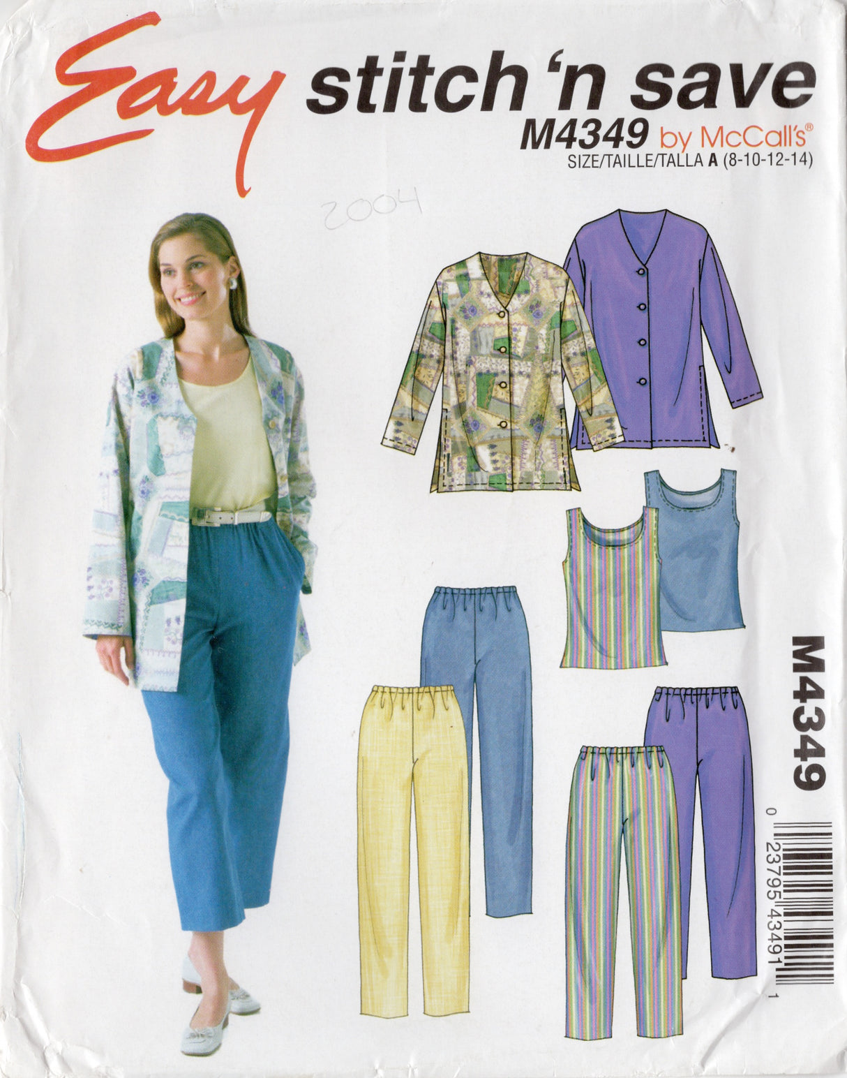2000's McCall's Unlined Jacket, Tops, and Pull-On Pants Pattern - Bust 31.5-36" - No. M4349