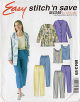 2000's McCall's Unlined Jacket, Tops, and Pull-On Pants Pattern - Bust 31.5-36" - No. M4349