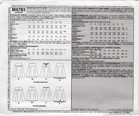 2000's McCall's Yoked Flared Skirt Pattern - Waist 28-34" - No. M4783