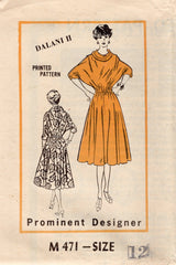 1980's Prominent Designer Dolman Sleeve Dress Pattern with Cowl Neck - Bust 34" - No. M471