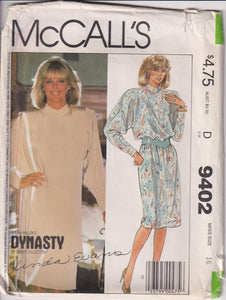 1980's McCall's Linda Evans DYNASTY Dress, Tunic, Skirt and Shawl pattern - Bust 34" and Bust 38"- No. 9402