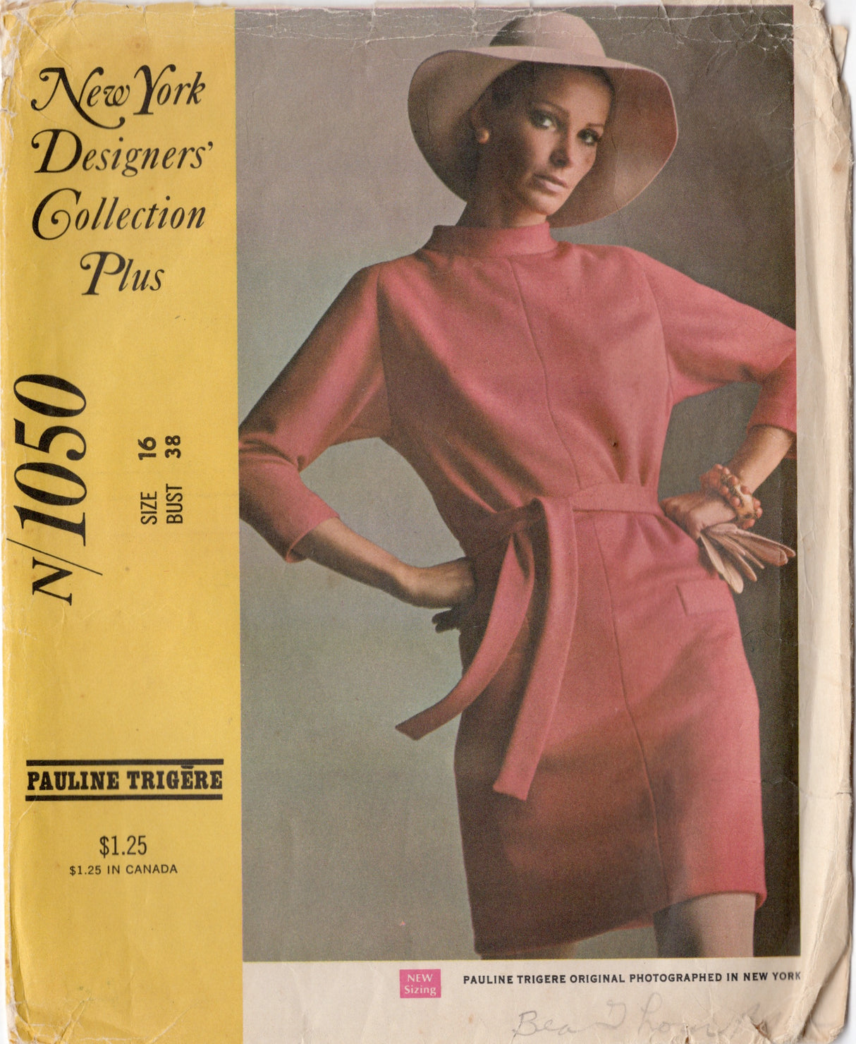 1960's McCall's New York Designer Tunic Dress with Stand Collar - Pauline Trigère - Bust 38" - No. N/1050
