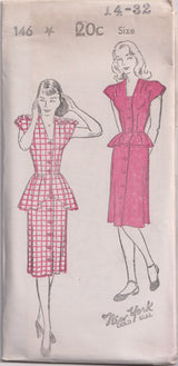 1940's New York Dress with or without Ruffle Shoulders - Bust 32-36" - No. 146