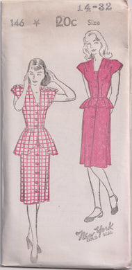 1940's New York Dress with or without Ruffle Shoulders - Bust 32-36