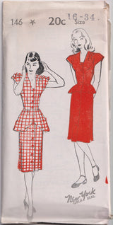 1940's New York Dress with or without Ruffle Shoulders - Bust 32-36" - No. 146