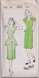 1940's New York Dress with or without Ruffle Shoulders - Bust 32-36" - No. 146