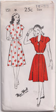 1940's New York Fly Front Closing Dress with Cap Sleeves - Bust 30-36" - No. 151