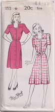 1940's New York Front Closing Dress Pattern with inset Yokes - Bust 32-36" - No. 153