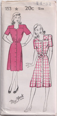 1940's New York Front Closing Dress Pattern with inset Yokes - Bust 32-36