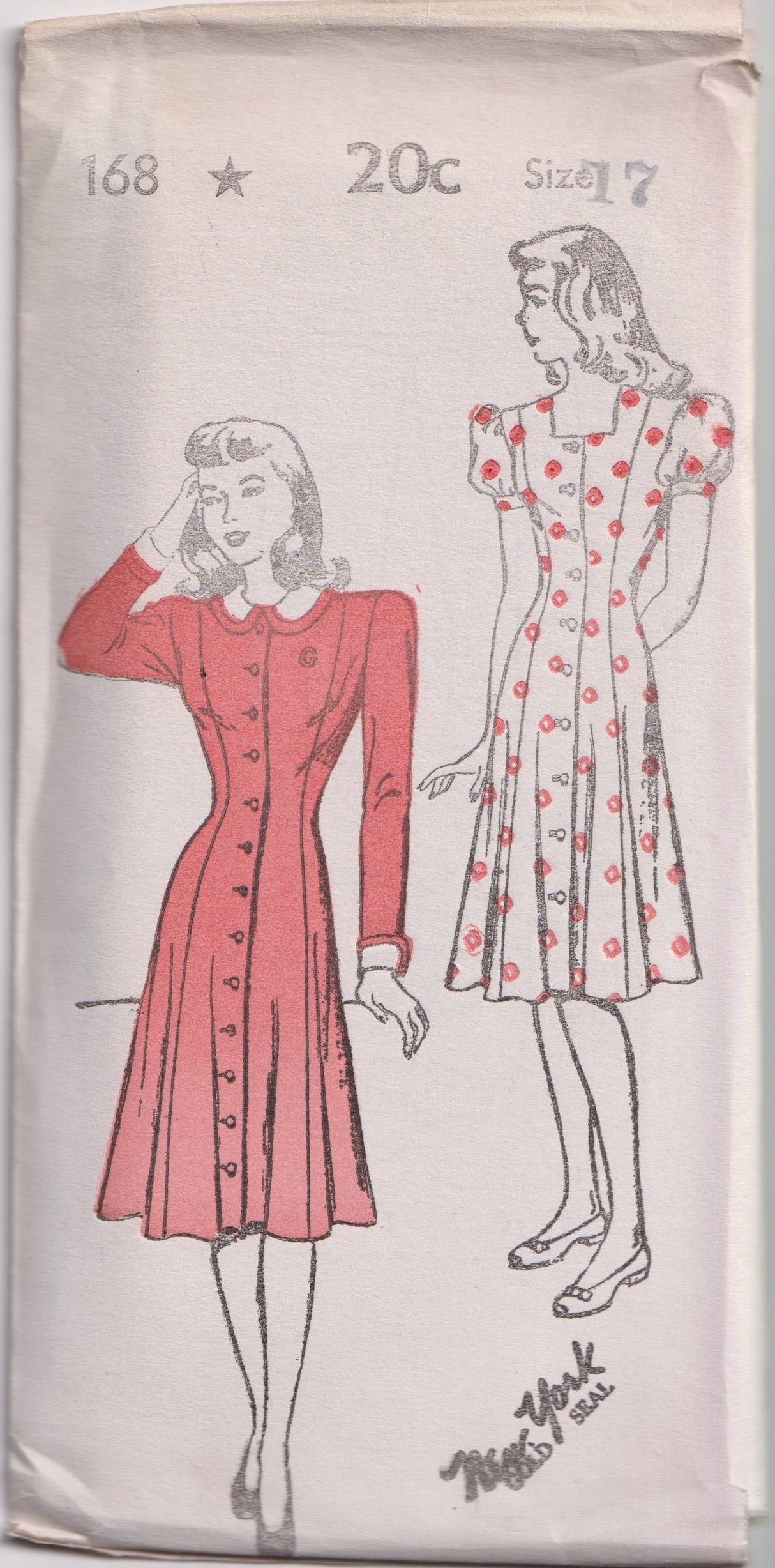 1940's New York Front Closing Dress with long sleeves or puff sleeves - Bust 31-35" - No. 168