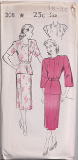 1940's New York Two Piece Dress with Peplum - Bust 36-40" - No. 208