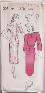 1940's New York Two Piece Dress with Peplum - Bust 36-40