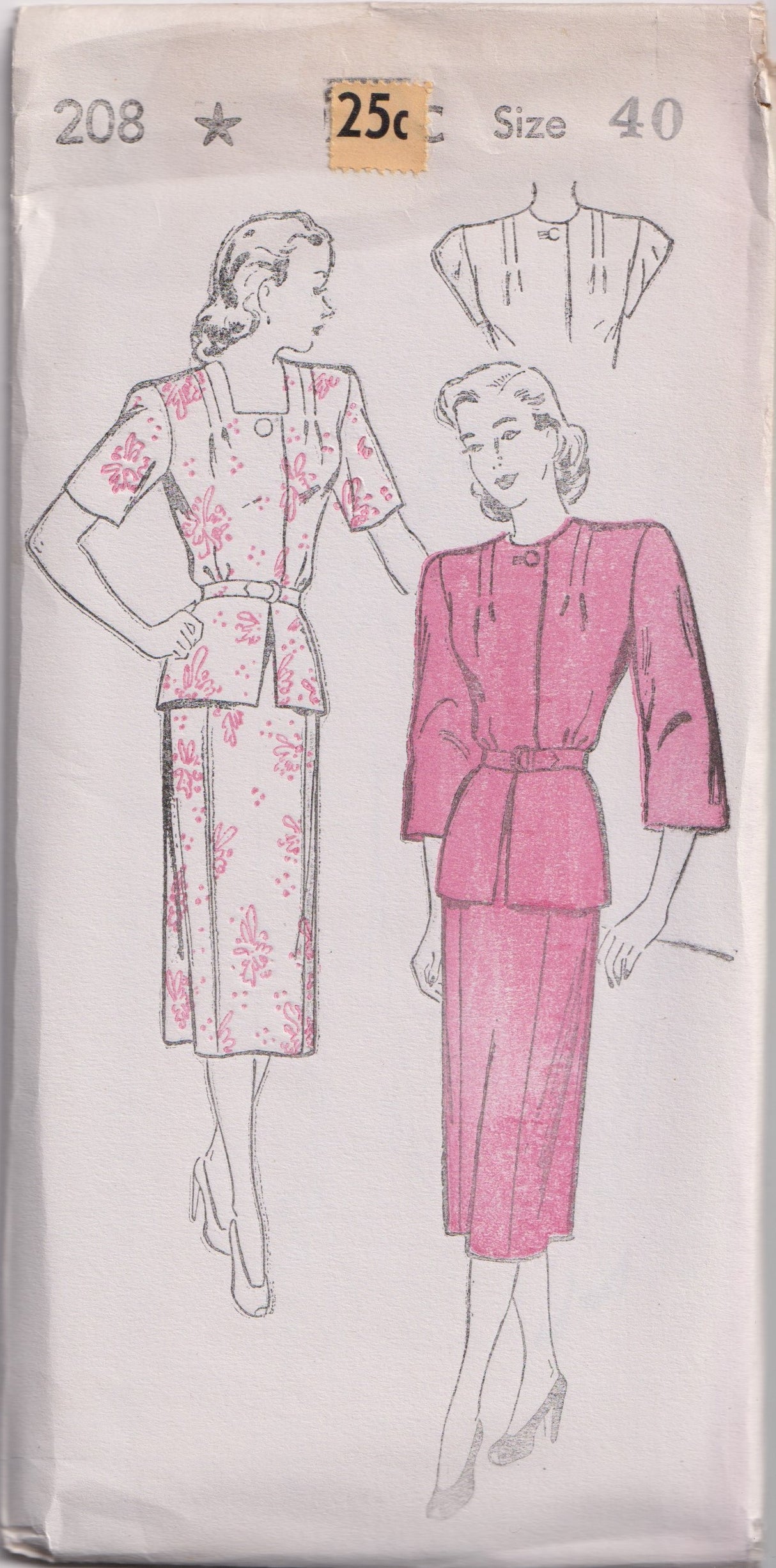 1940's New York Two Piece Dress with Peplum - Bust 36-40" - No. 208