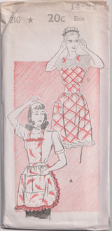 1940's New York Bib Apron or Apron with Back Close and Gathered Skirt  - Bust 30-36" - No. 210