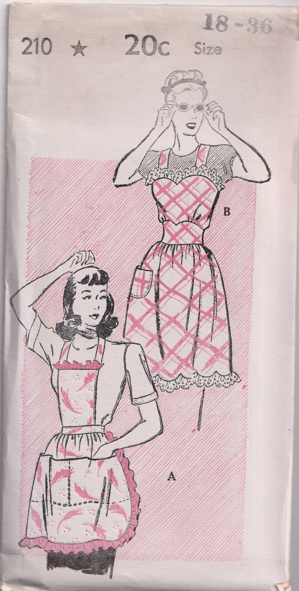 1940's New York Bib Apron or Apron with Back Close and Gathered Skirt  - Bust 30-36" - No. 210