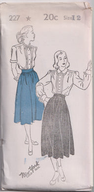 1940's New York Gathered Skirt and Button Up Pin Tuck Blouse Pattern - Bust 30-34