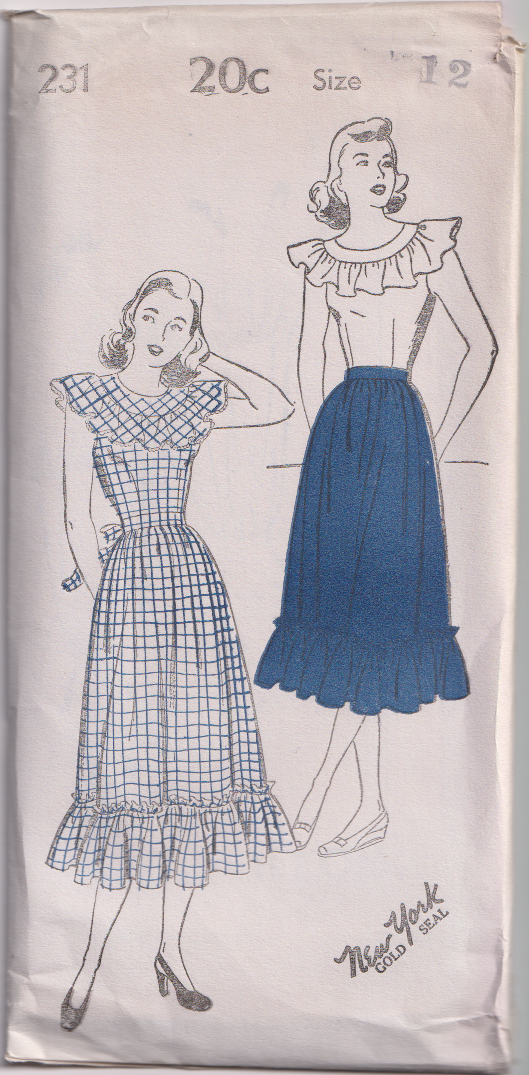 1940's New York Sleeveless Dress with ruffles - Bust 30-36