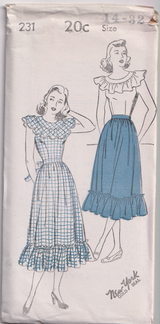 1940's New York Sleeveless Dress with ruffles - Bust 30-36" - No. 231