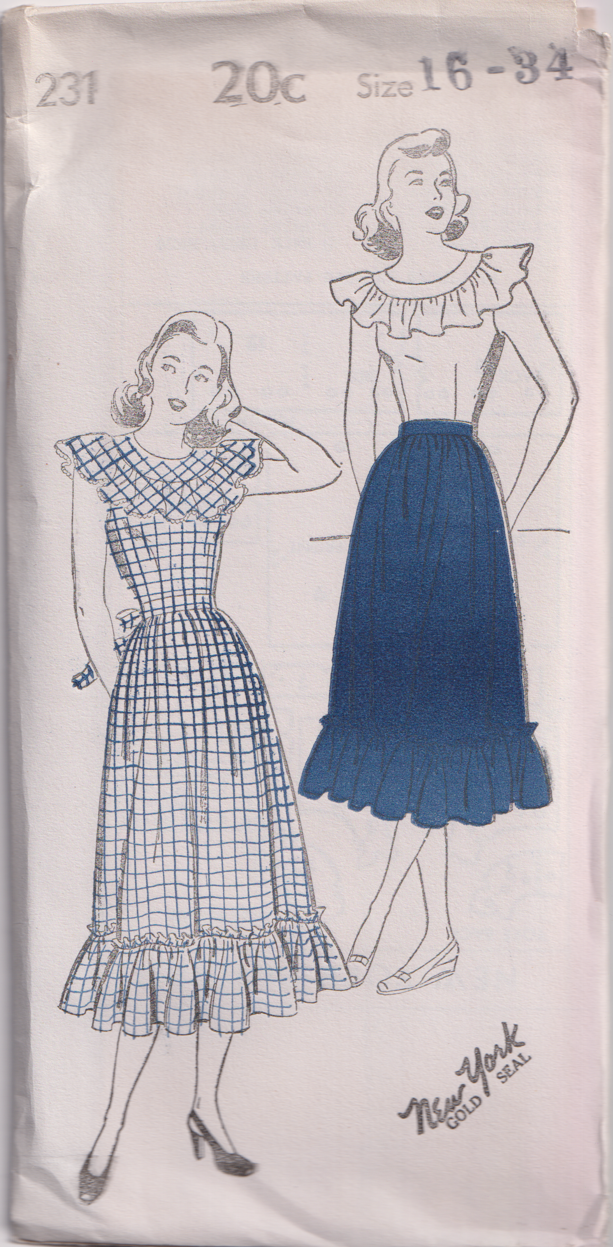 1940's New York Sleeveless Dress with ruffles - Bust 30-36" - No. 231