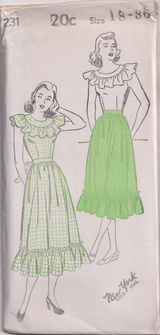 1940's New York Sleeveless Dress with ruffles - Bust 30-36" - No. 231