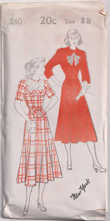 1940's New York One Piece Dress with Large Collar or Yoke - Bust 29-35" - No. 260