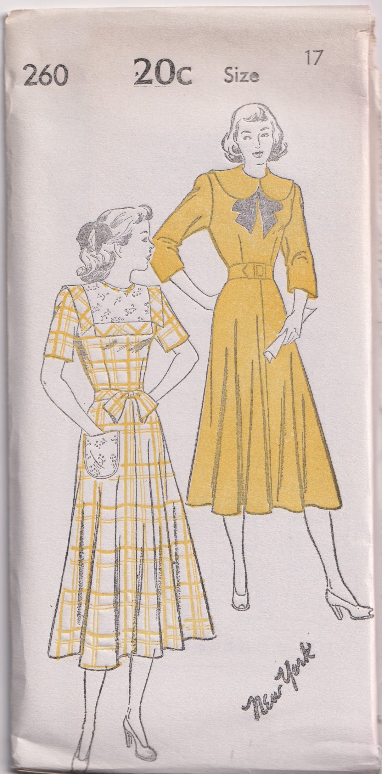 1940's New York One Piece Dress with Large Collar or Yoke - Bust 29-35" - No. 260