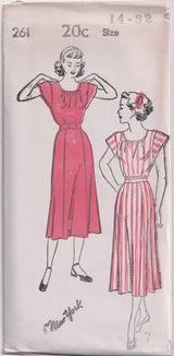 1940's New York Gathered Front Dress with Cap Sleeves - Bust 32-38" - No. 261