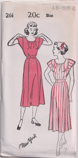 1940's New York Gathered Front Dress with Cap Sleeves - Bust 32-38" - No. 261