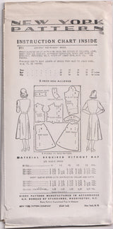 1940's New York Shirt Waist Dress Pattern with short or 3/4 sleeves  - Bust 29-33" - No. 271