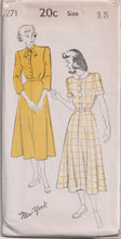 1940's New York Shirt Waist Dress Pattern with short or 3/4 sleeves  - Bust 29-33" - No. 271