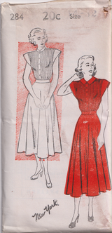 1940's New York Shirtwaist Dress with Pin tucked Front and Back Bodice pattern - Bust 32-38" - No. 284