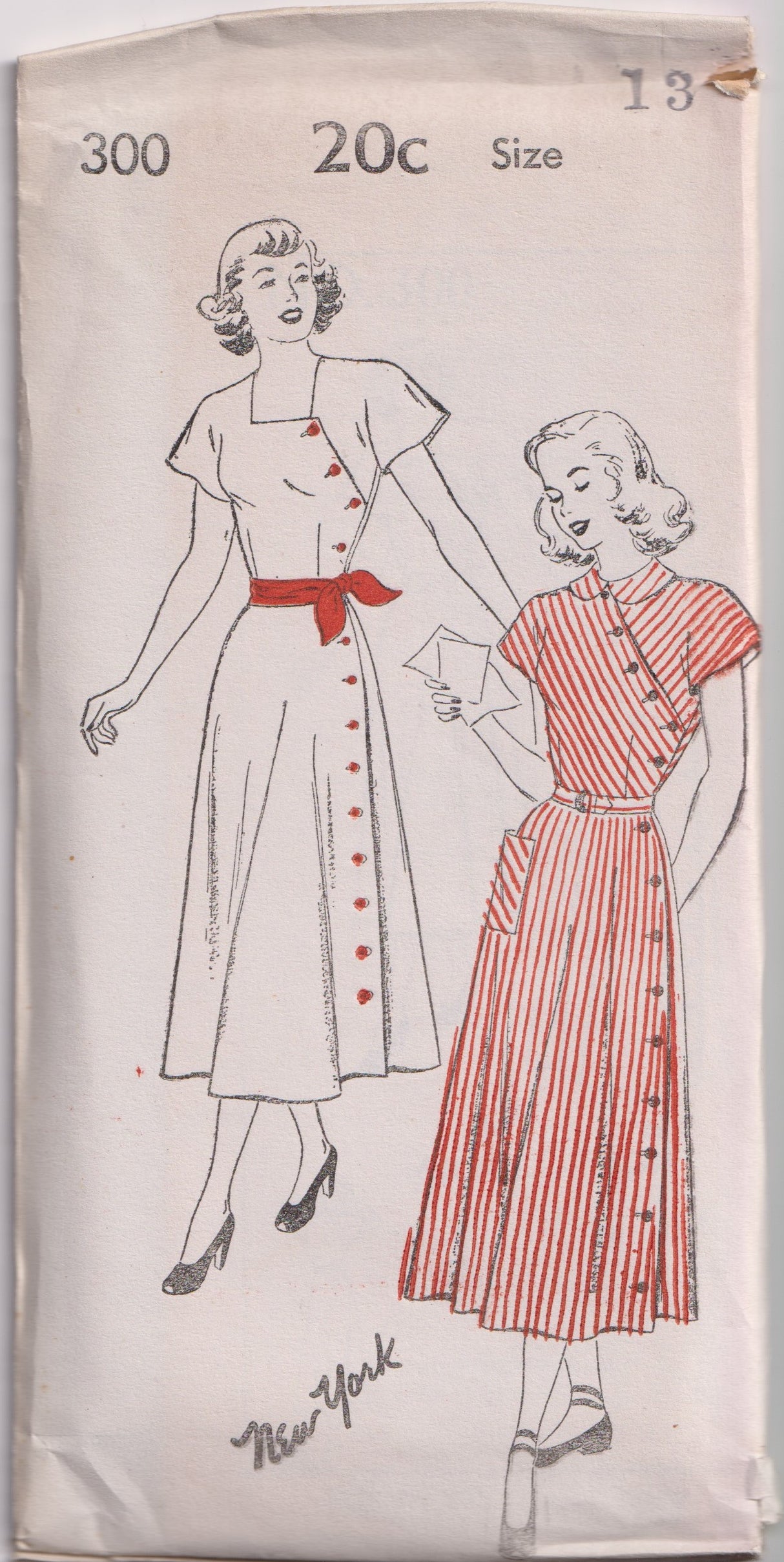 1940's New York Cap Sleeve Dress with surplice closing waist - Bust 29-31" - No. 300