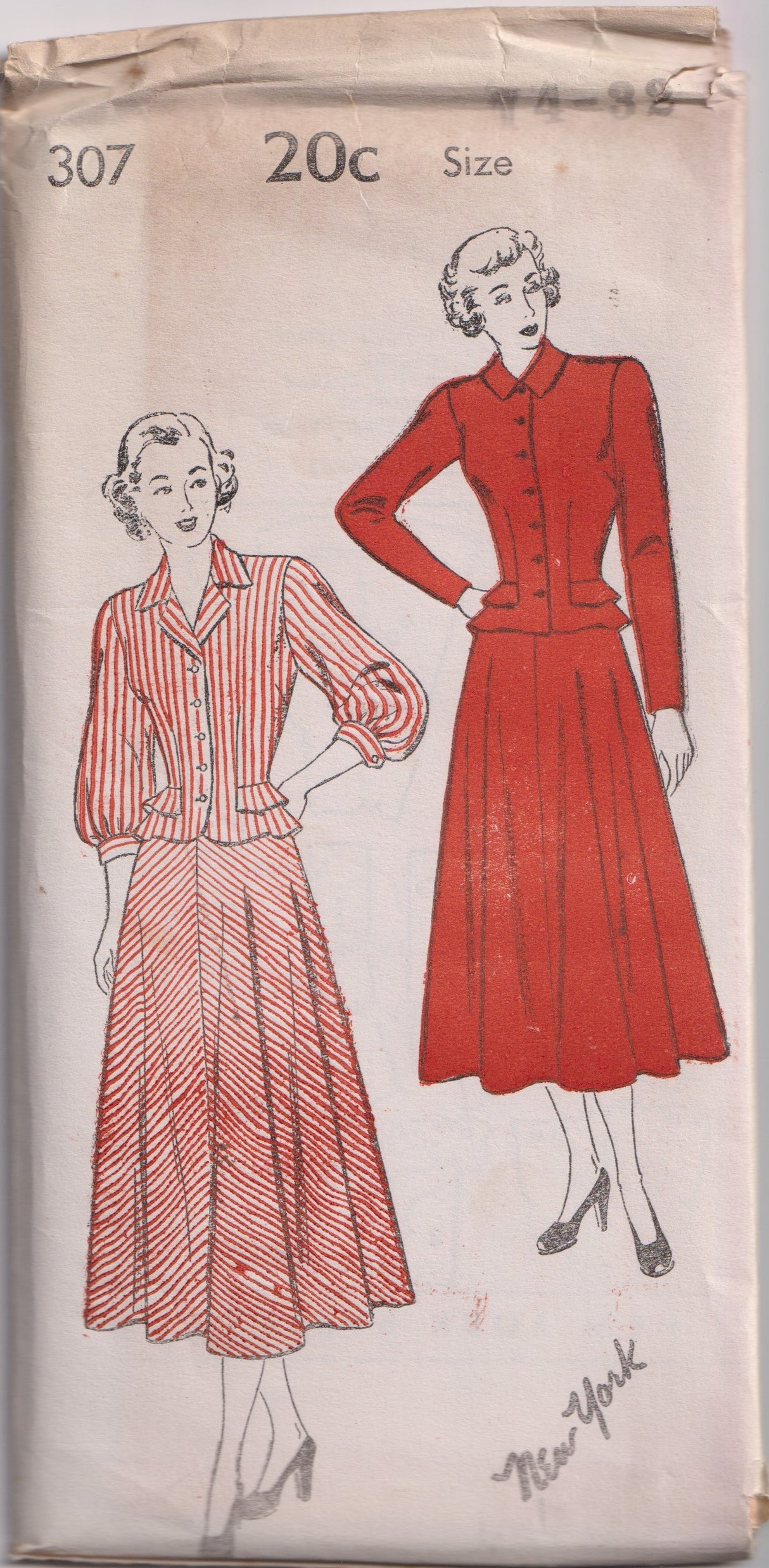 1940's New York Two Piece Dress with peplum - Bust 32-36" - No. 307