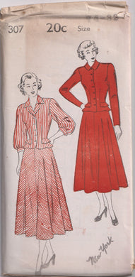 1940's New York Two Piece Dress with peplum - Bust 32-36