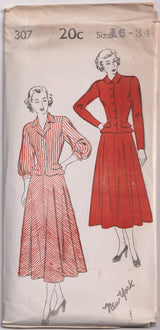 1940's New York Two Piece Dress with peplum - Bust 32-36" - No. 307