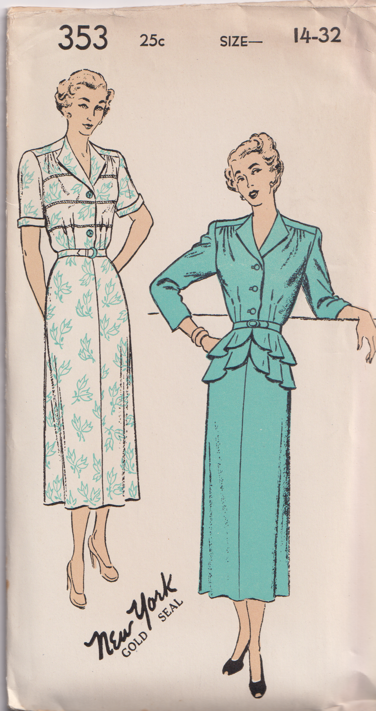 1940's New York Dress with Peplum Skirt - Bust 32-34" - No. 353