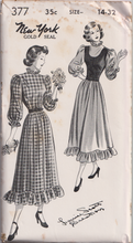 1940's New York High neckline Fit and Flare Dress with Elbow length Sleeves and Vest Pattern - Bust 32-36" - No. 377