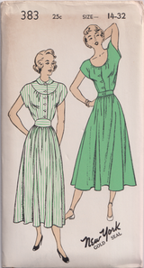 1940's New York Shirtwaist Dress with Fitted Waist and Large Yoke - Bust 32-36" - No. 383