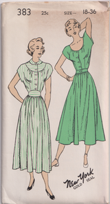 1940's New York Shirtwaist Dress with Fitted Waist and Large Yoke - Bust 32-36" - No. 383