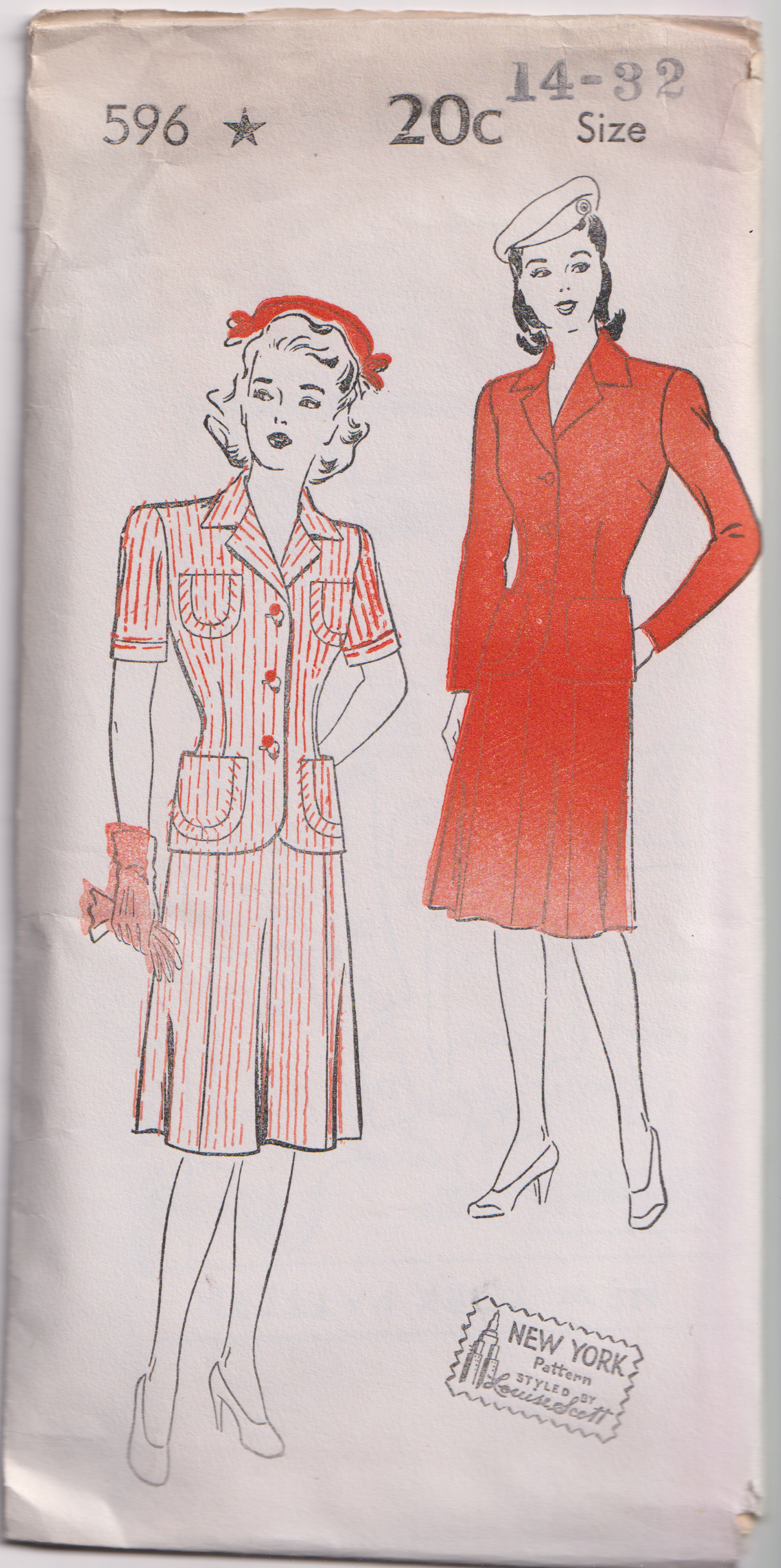 1940's New York Two Piece Dress Pattern - Bust 30-32" - No. 596