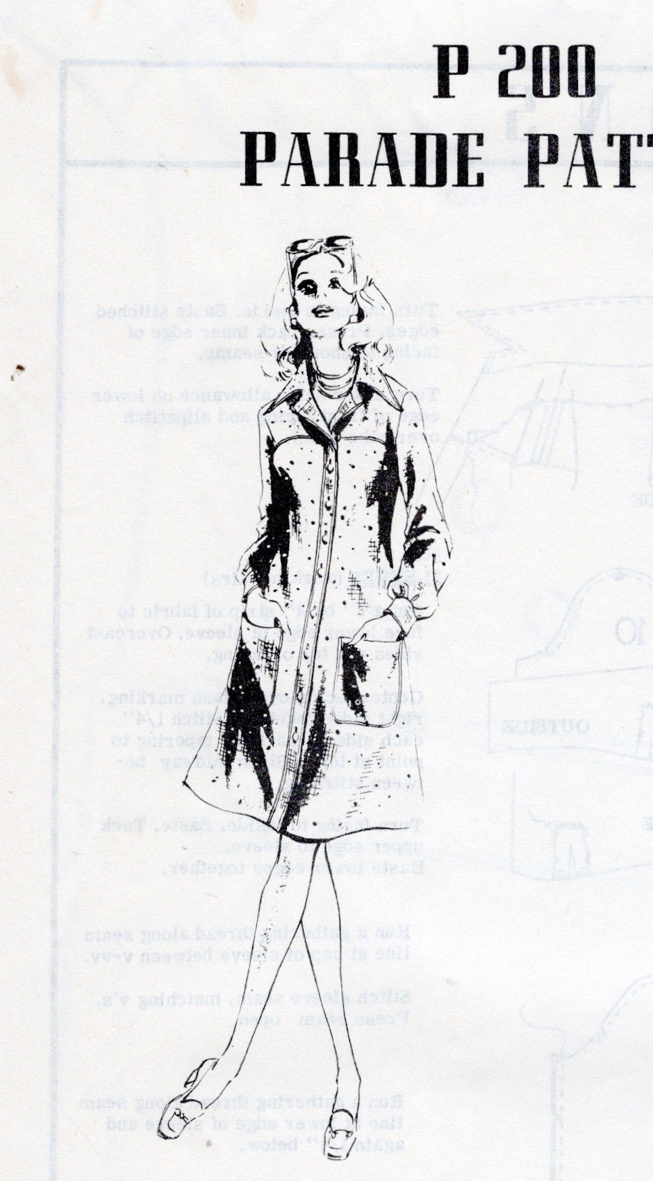 1970's Mail Order Button Up Dress Pattern - Bust 38" - No. P 200