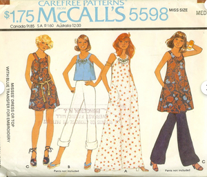 1970's McCall's Yoked Maxi Dress, Tunic Pattern  - Bust 32.5-34" - No. 5598