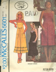1970's McCall's with Laura Ashley Handkerchief Collar Midi Dress Pattern with Ruffle  - Bust 31.5-34" - No. 5601