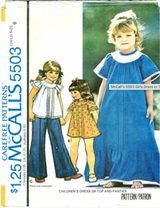 1970's McCall's Child's Dress or Top and Panties Pattern  - Chest 21-25" - No. 5503