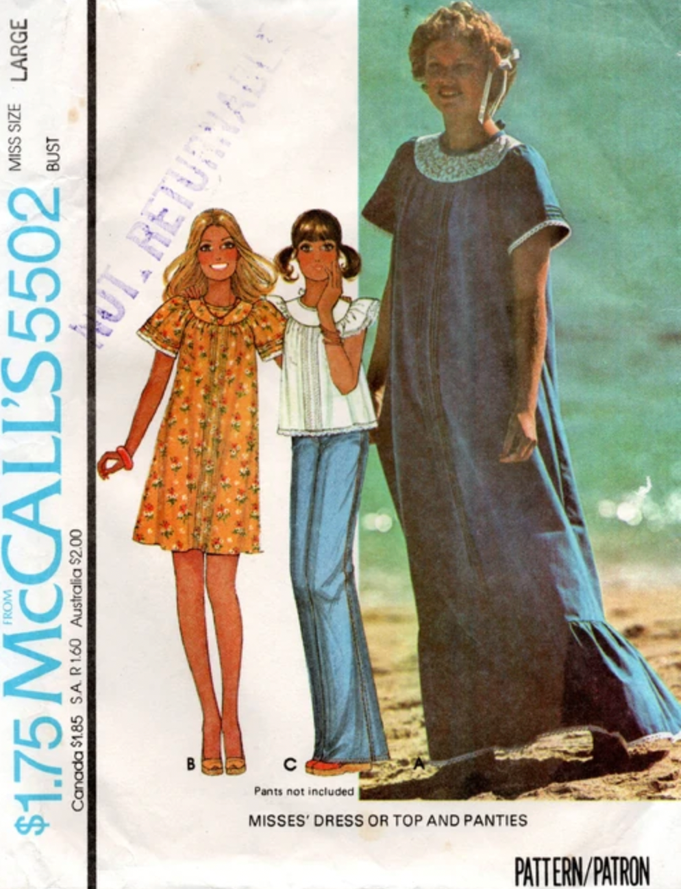 1970's McCall's Maxi or Midi Yoked Dress and Panties Pattern  - Bust 30.5-34" - No. 5502