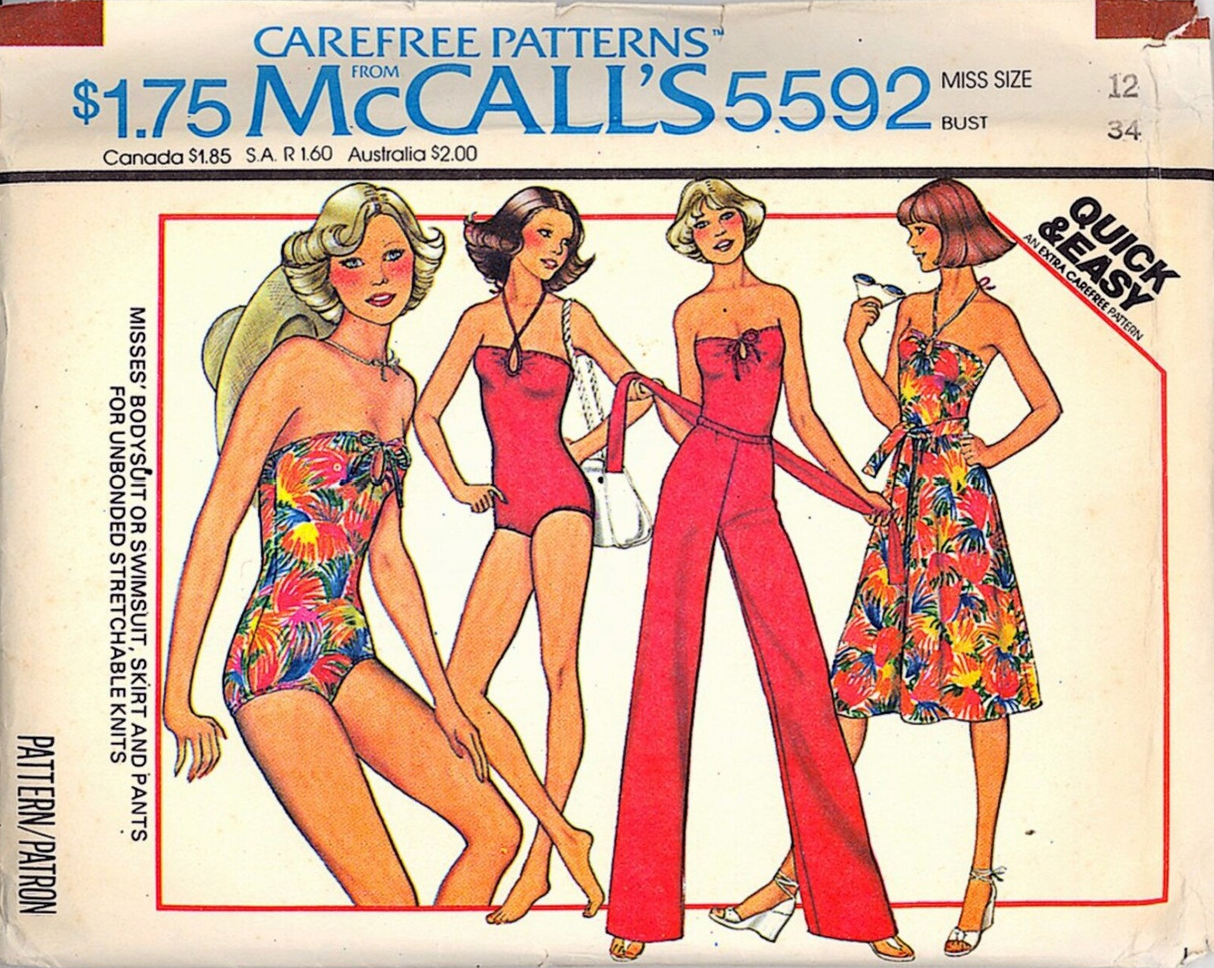 1970's McCall's Bodysuit, Swimsuit, Skirt and Pants Pattern  - Bust 38" - No. 5592