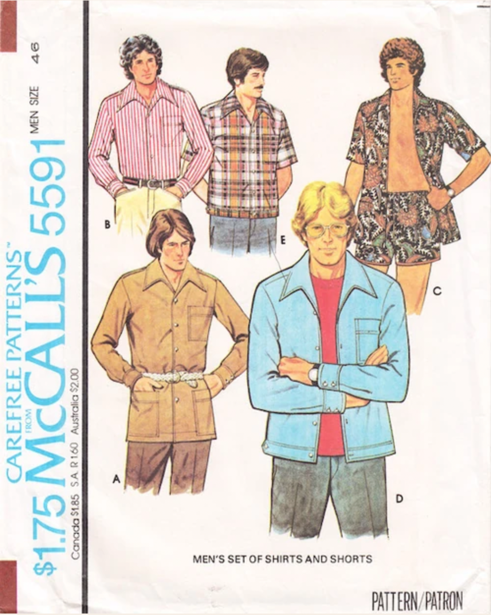 1970's McCall's Men's Button-Up Shirt and Shorts Pattern - Chest 38-48" - No. 5591